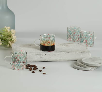 India Circus Blooming Dahlia Glass Espresso Mug Set Of 4