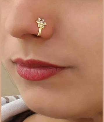 Beautiful Gold Plated Nose Pin U Shape GOL 7 Nug Wedding Nose Ring Fashion Gift Jewellry PACK OF 1