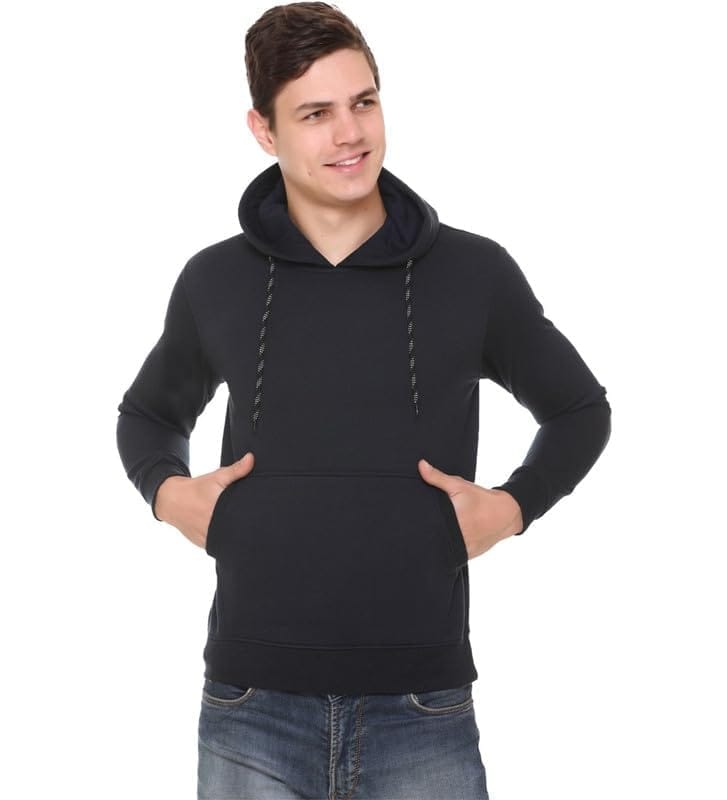 Men's Casual Solid Fleece Hooded Neck T-Shirt (Black, XL)-PID47722