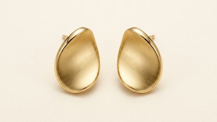 Brushed Gold Pebble Studs | Gold-Tone Anti-Tarnish Imitation Jewellery - Earrings | Buy online on ZillyBuy
