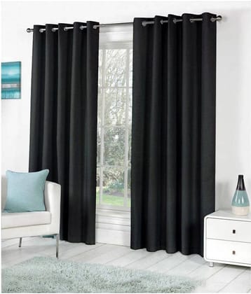 Panipat Textile Hub Solid Semi-Transparent Eyelet Door Curtain 7 ft Pack of 2 -Black