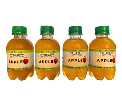 The Wellness Kraft Kombucha | Natural Gut Friendly Tea | Detox & Wellness Drink | Fermented, All Natural, Gut Healthy Drink | 200 ML (Pack of 4) (Apple)