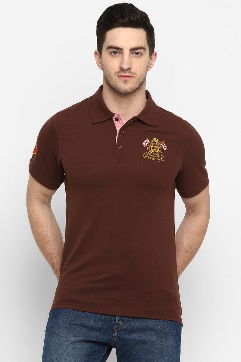 Men's Polo Collar T-Shirt - Dark Brown-Large / Dark Brown