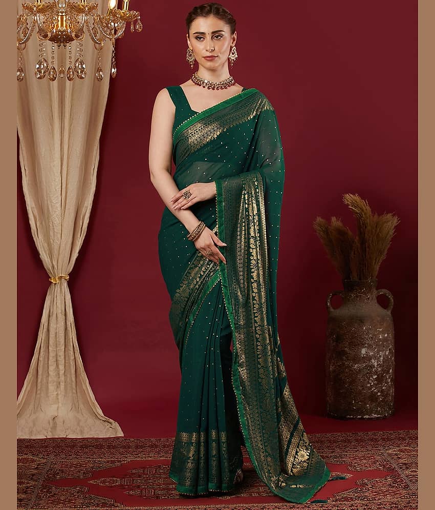 Samah Georgette Printed Regular Saree With Unstitched Blouse Piece ( Green )