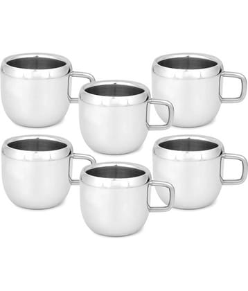 Dynore - Steel Double Walled Tea Cup 90 ml ( Pack of 6 )