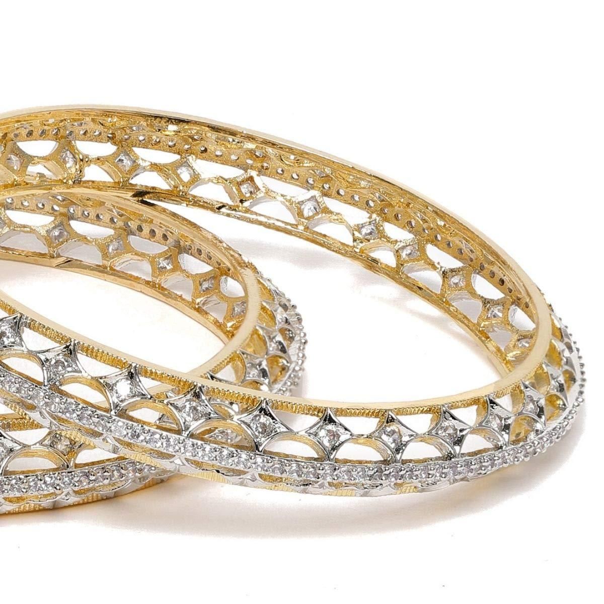 Gold-Plated White AD Studded Bangles