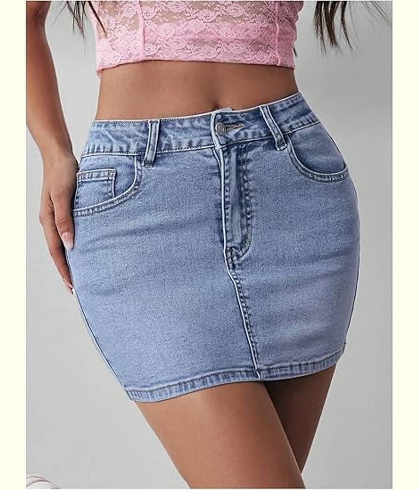 SHINE N' SHOW Blue Denim Women's Straight Skirts ( Pack of 1 )