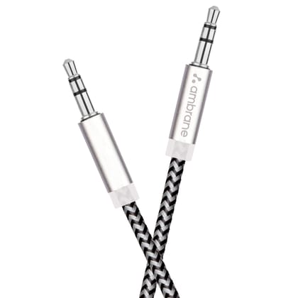 A Ambrane 3.5mm Male to male Stereo AUX Cable Audio Cable, Compatible for Smartphones Tablets, Headphone, Car, Home Stereos, Speakers 1.5 Meter (5 Feet) - (ABCAX-10, Black & Grey) A Ambrane 3.5mm Male to male Stereo AUX Cable Audio Cable, Compatible for 