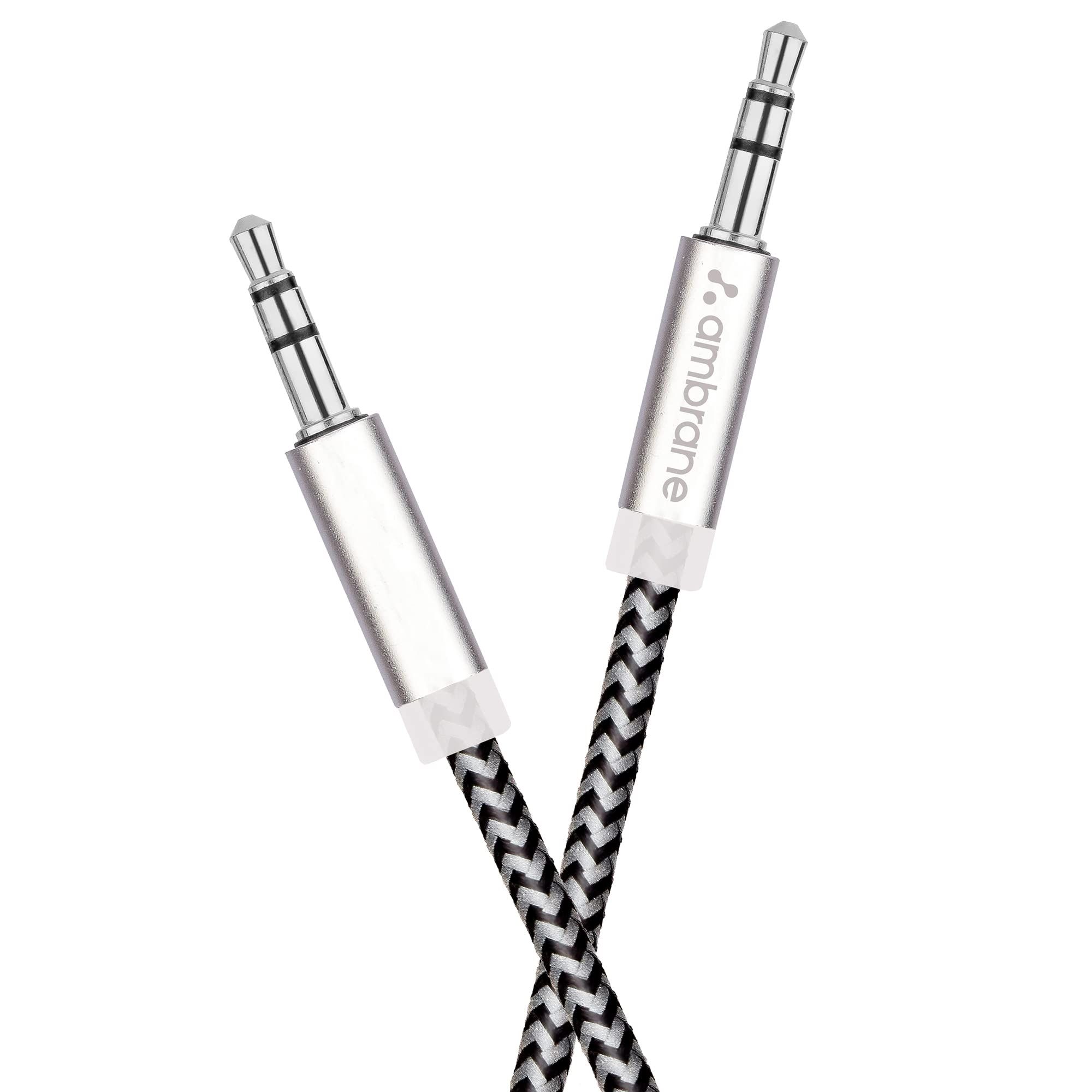A Ambrane 3.5mm Male to male Stereo AUX Cable Audio Cable, Compatible for Smartphones Tablets, Headphone, Car, Home Stereos, Speakers 1.5 Meter (5 Feet) - (ABCAX-10, Black & Grey) A Ambrane 3.5mm Male to male Stereo AUX Cable Audio Cable, Compatible for