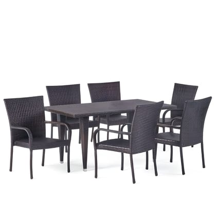 MJA FURNITURE Patio Outdoor Dining Table Set 6 Seater, Rattan Wicker Dining Chairs with Table Set for Dining Room (6 Chair 1 Table)