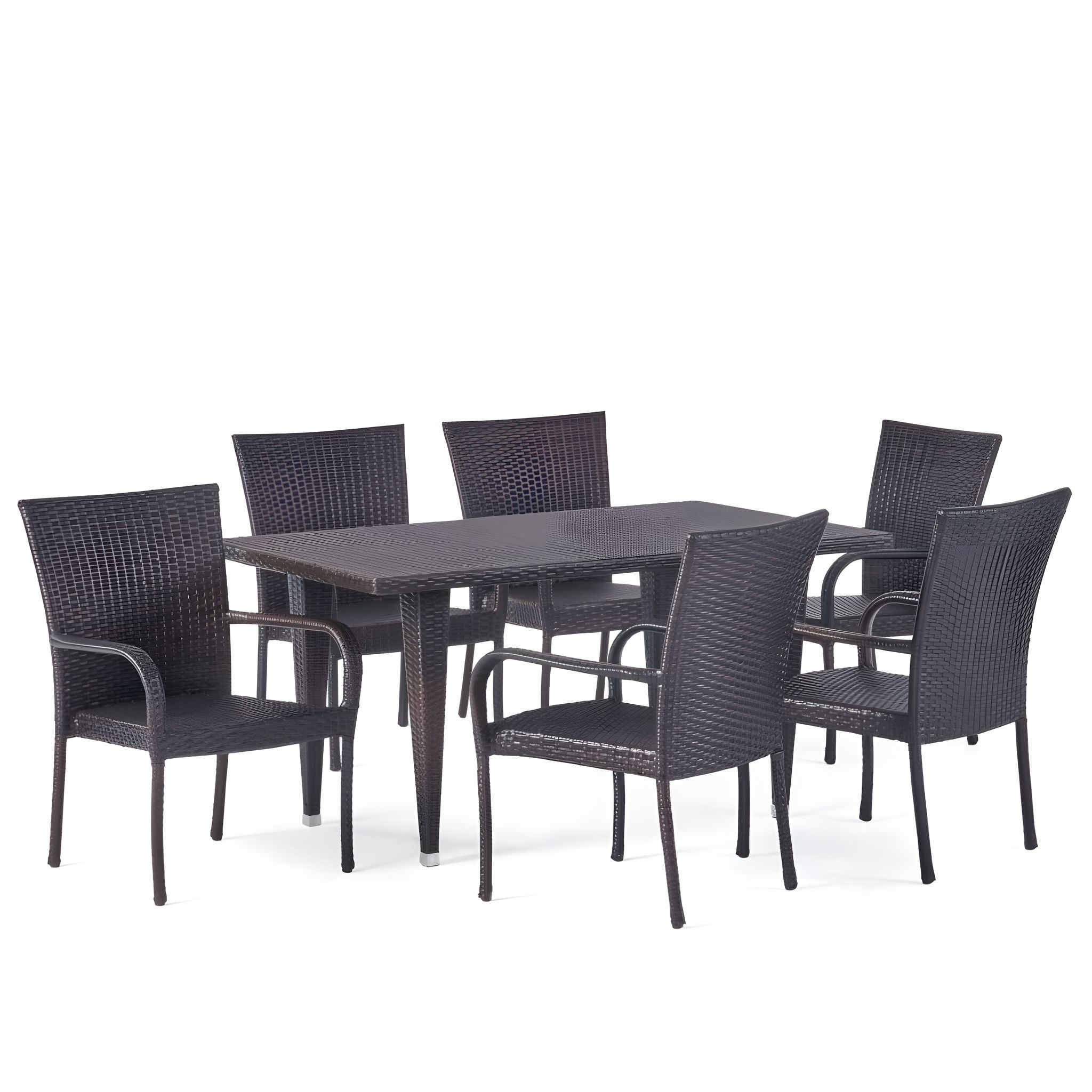 MJA FURNITURE Patio Outdoor Dining Table Set 6 Seater, Rattan Wicker Dining Chairs with Table Set for Dining Room (6 Chair 1 Table)