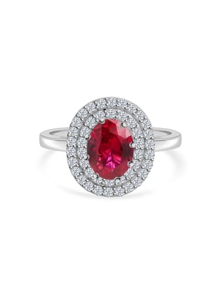 Solitaire Ruby 925 Sterling Silver Halo Ring-10