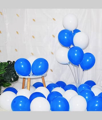 Zyozi Blue White Metallic Balloons Latex Balloons 10 Inch Helium Balloons with Ribbon for Birthday Graduation Baby Shower Wedding Anniversary Party Decorations, (pack of 32)