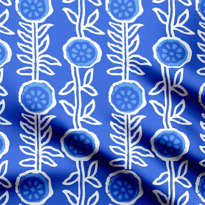 Blue Flower Plant Hand Art Print Fabric-Cotton
