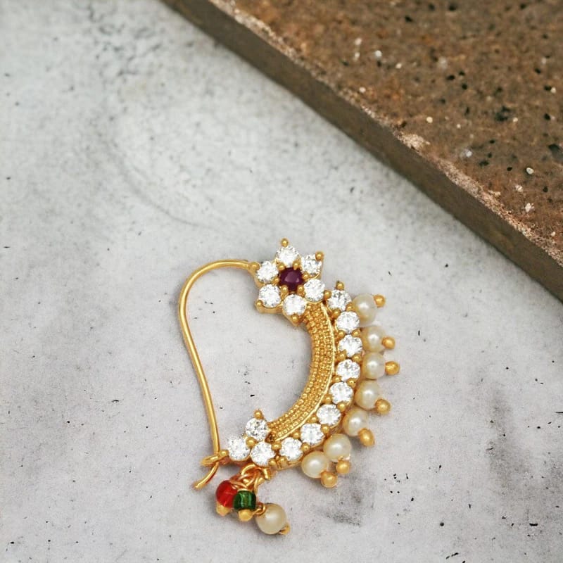 Gold-Plated Stoned-Studded Nath