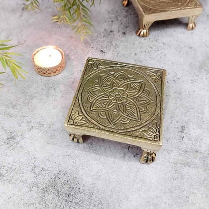 Brass Chowki - 4 inch Length | Decorative Brass Chowki for Pooja and Home Decor