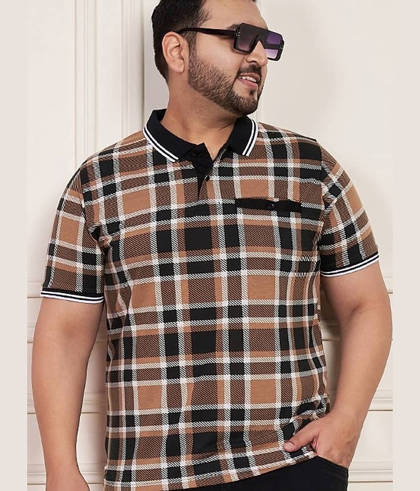 AUSTIVO Men Cotton Blend Regular Fit Checks Polo T Shirt ( Brown )