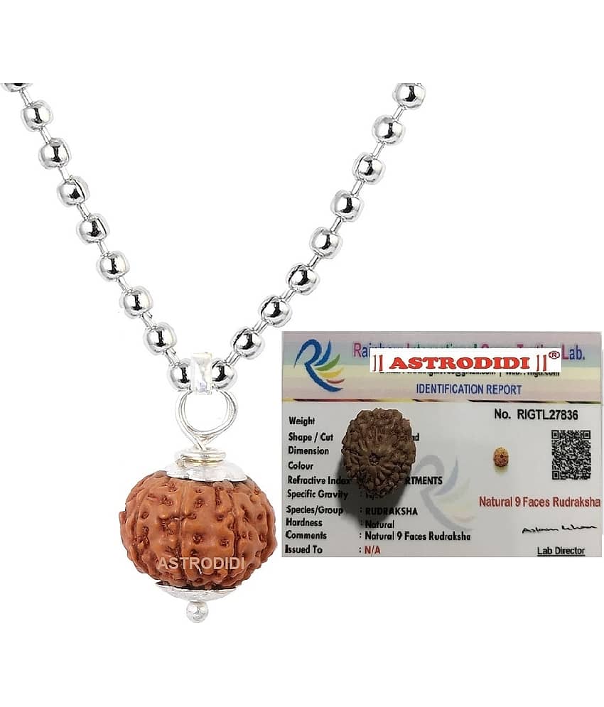 9 Mukhi Rudraksha Nine Face Small Indonesian Java Rudraksha Pendant with Certificate