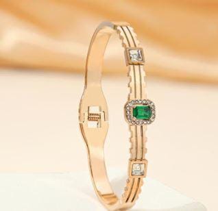 Stainless Steel Gold/Rosegold Plated Green Cubic Zirconia Kada- STKD 4902