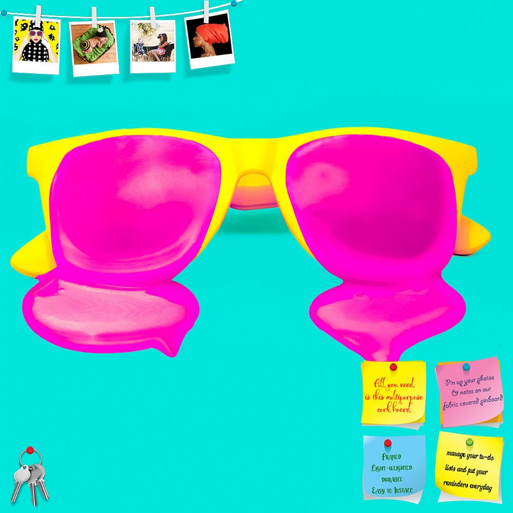ArtzFolio Yellow Hipster Sunglasses On Blue Background Printed Bulletin Board Notice Pin Board Soft Board | Frameless-Frameless Pin Board / 12inch x 12inch (30.5cms x 30.5cms)