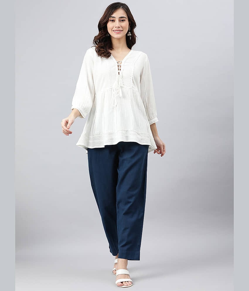 Janasya Women's Rayon Regular Top ( White )