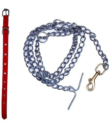 Tame Love Premium quality imported stone stud fancy Collar leash for giant dogs (1.25 inches) available in Pink color and Brass Hook Stainless Steel Leash for dog (152 cm)