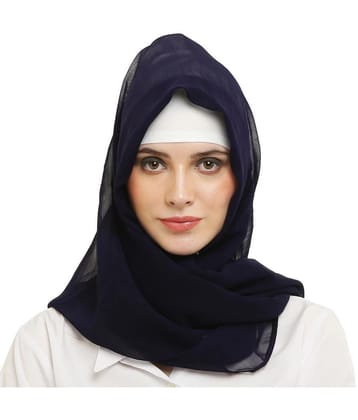 Evelia Blue Georgette Stitched Hijab - Single - Free Size