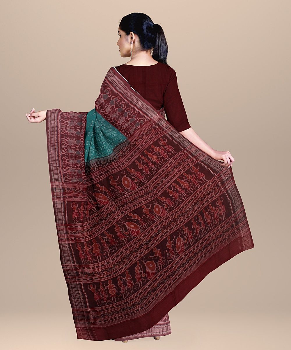 Green Maroon cotton Handloom Sambalpuri Saree