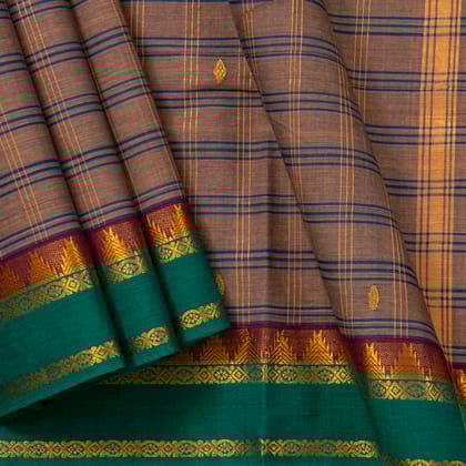 Beige And Green Chettinad Cotton Saree PV SK CC 261