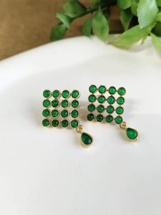 Gold-Plated Earrings with Jade Stones and Kite Design | Sarichka-Green
