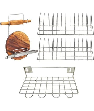 JISUN - Silver Stainless Steel Dish Racks ( Pack of 4 )
