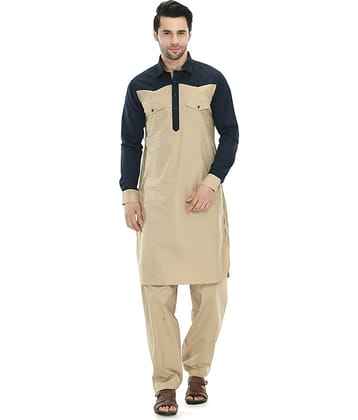 DESIGN TREND Beige Cotton Pathani Suit Pack of 1