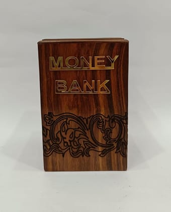 Brown Sheesham Handmade Wood Money Bank/Coin Bank/Piggy Bank/Coin Saving Gullak For Kids