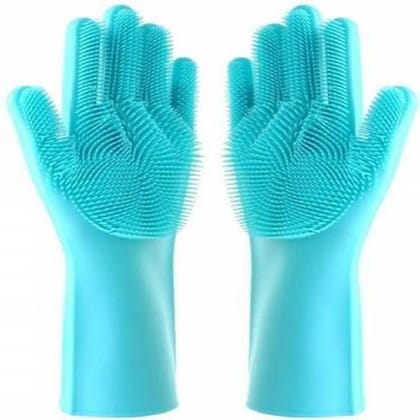 Multipurpose Silicone Scrubber Gloves for Dishwashing, Car Wash, Pet Bath, Kitchen & Household Cleaning Heat Resistant, Reusable & Durable (Sky Blue)