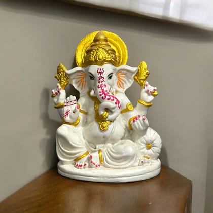 White Marble Ganesha Statue Figurine for Home Decor H-16 cm-Composite Marble