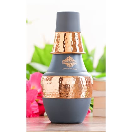 Pure Copper Hammered Silk Finish Design Surahi Shape Bedroom Bottle-Grey