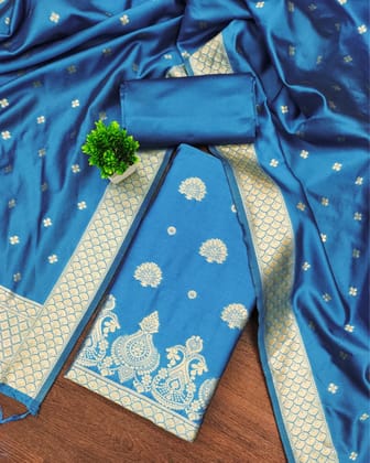 Noor-e-Banaras Brocade Lichi Silk Sky Blue Suit