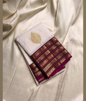 fab woven Art Silk Woven Design Banarasi saree With Unstitched Blouse Piece ( White )