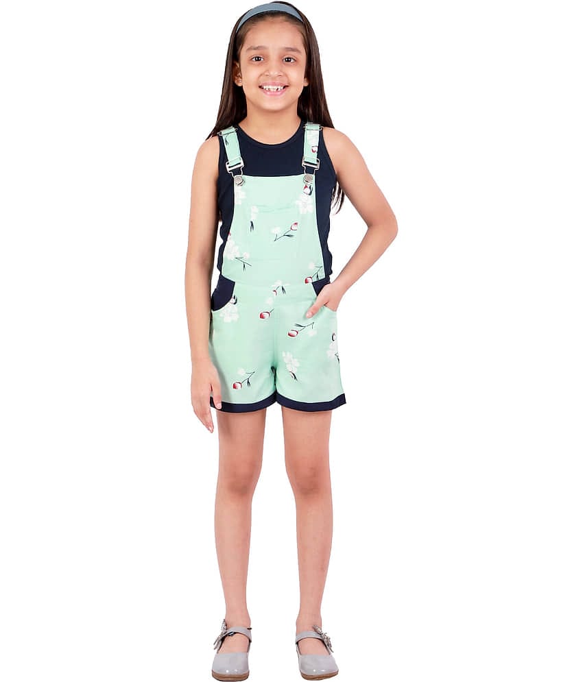 Kids Cave Girls Cotton Dungarees ( Light Green )