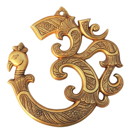 Brass Showpiece Wall Hanging Om With Peacock Statue, Height : 11 Inch (BSMAS1633 D)