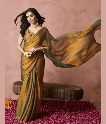 OMICRON FAB Organza Solid Saree With Unstitched Blouse Piece ( Yellow )