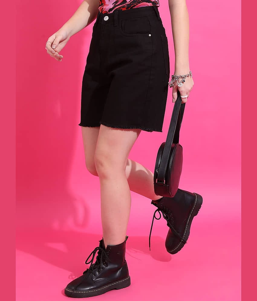 Tokyo Talkies Women Cotton Regular Shorts ( Black )