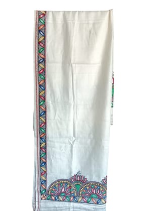 Luxurious Bhagapuri Silk Dupatta with Vibrant Handmade Madhubani Paintings, Featuring Colorful Leaf Motifs and Floral Designs, Ideal for Weddings and Cultural Events