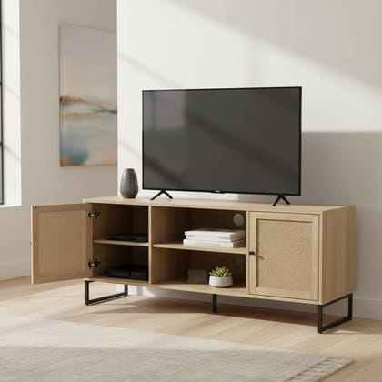 Rattan & Wood 2-Door TV Cabinet