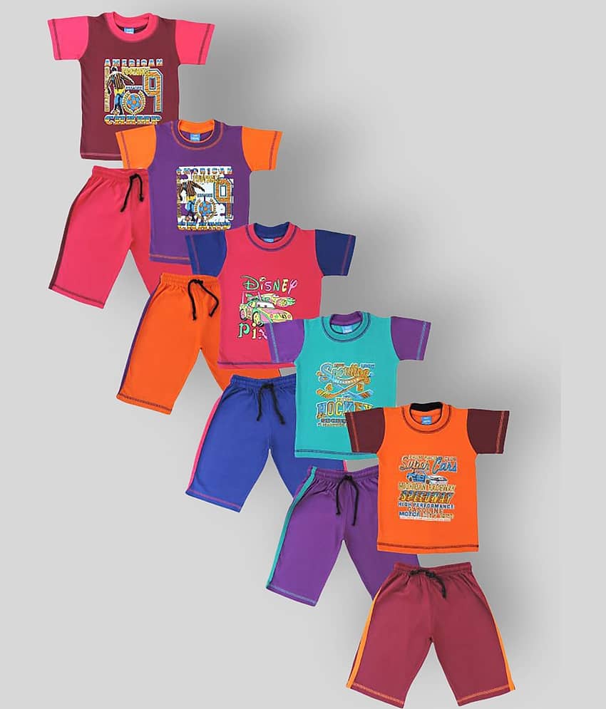 NARPAVI TRENDS Pack of 5 Boys Cotton T-Shirt & Shorts Set ( Multi )