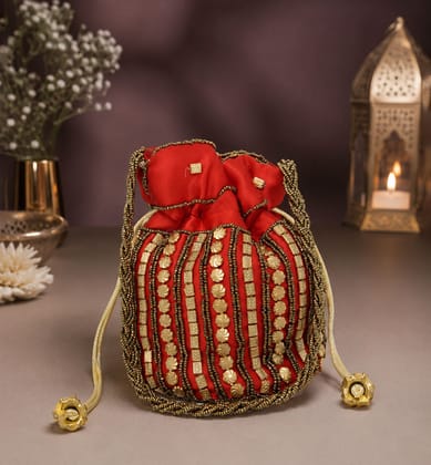 Handcrafted Zari Zardozi Satin Potli Bag