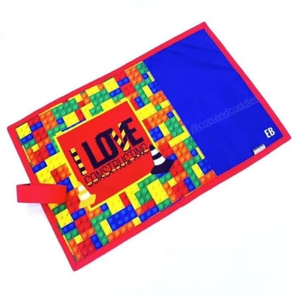 Colorful Printed and Convenient: Roll-Up Table Dinning Mat for Kids with Cutlery and Napkin Holders (Color Blocks)-Lego