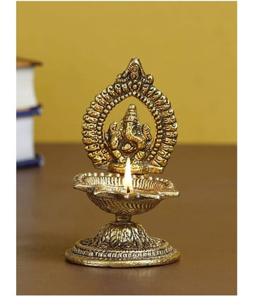 eCraftIndia Gold-Toned Lord Ganesha With Diya Handcrafted Showpiece