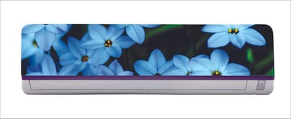 DreamKraft Decorative Blue Flowers with Blur Leaves AC Sticker (Multicolor PVC Vinyl, 30cm X 91cm)