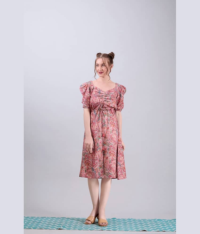 Amarasha Women Crepe Printed Fit & Flare Dress ( Peach )